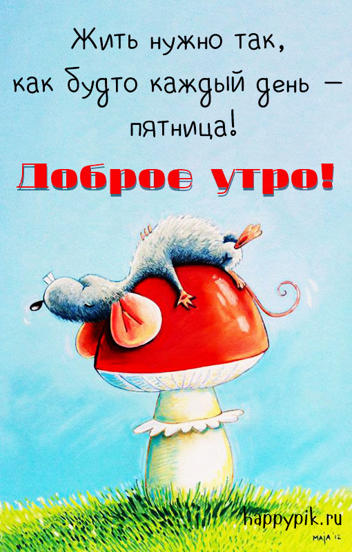 Жить нужно так, как будто каждый день - пятница! Картинка с весёлой мышкой.