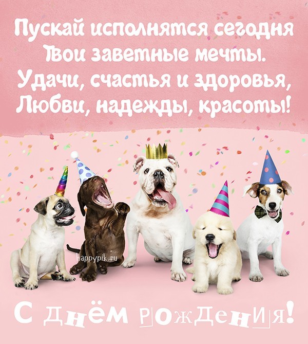Поздравьте открыткой с днем рождения одноклассницу любительницу собак.